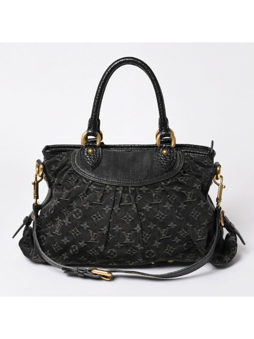 Louis Vuitton Neo Cabby MM Handbag Monogram Denim Black 2-Way Gold